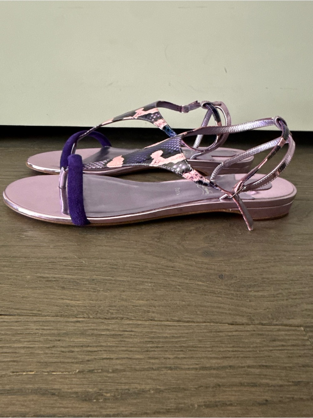 Christian Louboutin Women's Pink Strappy Flat Sandals